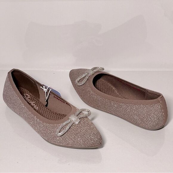 Skechers Cleo Point Glitzy Haze Recycled Vegan Sparkle Knit Bow Flats - Picture 2 of 7